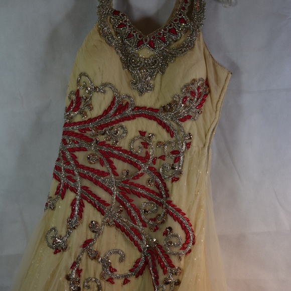 Rhinestones, beaded, embroidered, Embellished, Tulle Overlay Formal Long Dress - Picture 7 of 11